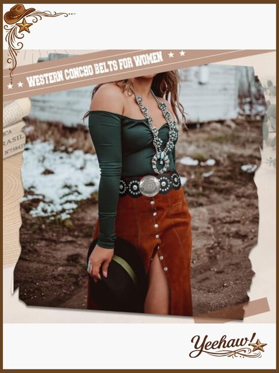Western PU Leather Wide Belt with Concho Buckle main image 6